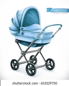 Baby carriage. Stroller 3d vector icon