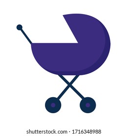 Baby Carriage Stroller. Flat Design Style icon. Purple baby's pram. Child Transport. Vector illustration for child's born card.
