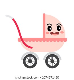 Baby Carriage transportation cartoon character side view isolated on white background vector illustration.