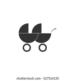 Baby carriage for two baby icon flat. Illustration isolated vector sign symbol