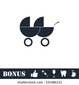 Baby carriage for two baby icon flat. Vector illustration symbol and bonus pictogram