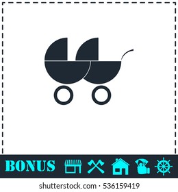 Baby carriage for two baby icon flat. Simple vector symbol and bonus icon