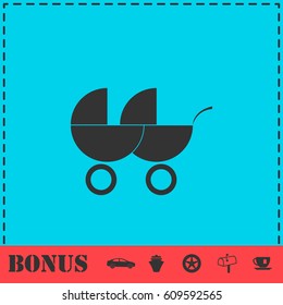 Baby carriage for two baby icon flat. Simple vector symbol and bonus icon