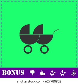 Baby carriage for two baby icon flat. Simple vector symbol and bonus icon