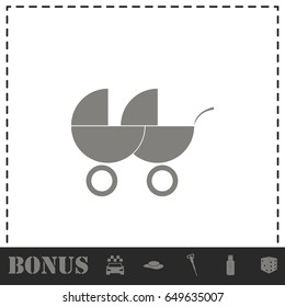 Baby carriage for two baby icon flat. Simple vector symbol and bonus icon