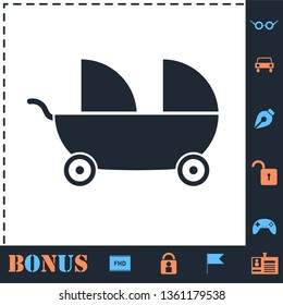 Baby carriage for two baby. Perfect icon with bonus simple icons