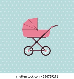 Baby carriage. Vector background with pram. Vector illustration