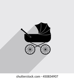 baby carriage vector icon with long shadow