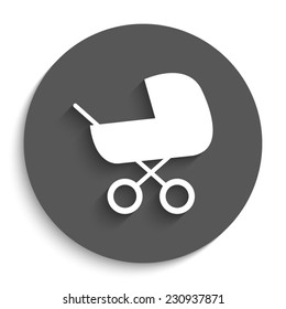 Baby carriage   - vector icon with shadow on a round grey button
