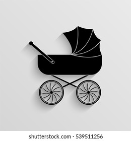 Baby carriage vector icon with  shadow