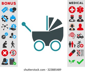 Baby Carriage vector icon. Style is bicolor flat symbol, soft blue colors, rounded angles, white background.