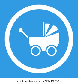 Baby Carriage vector icon. Style is flat rounded symbol, white color, rounded angles, blue background.