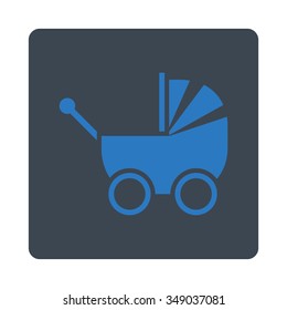 Baby Carriage vector icon. Style is flat rounded square button, smooth blue colors, white background.