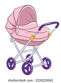 Baby carriage. Vector illustration for children. Black outline.