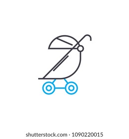 Baby carriage vector thin line stroke icon. Baby carriage outline illustration, linear sign, symbol concept.