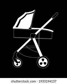 Baby Carriage White On Black Background