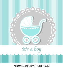 Baby Carriage - wish card to new born - blue for boy