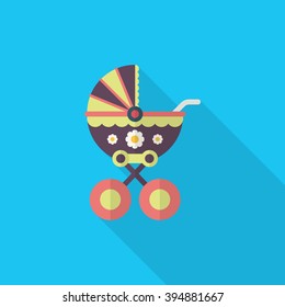 Baby carriages icon , Vector flat long shadow design.