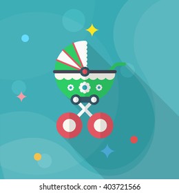 Baby carriages icon , Vector flat long shadow design.