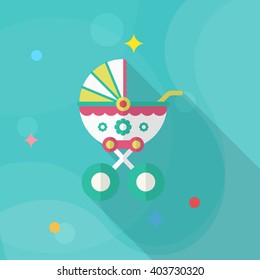 Baby carriages icon , Vector flat long shadow design.