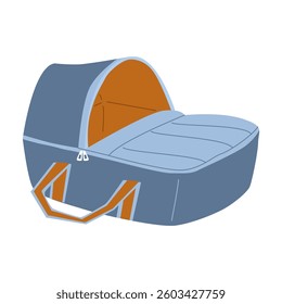 Baby carry cot. Transportation of newborns and babies. Children's accessories. Device for baby sleep. Vector illustration isolated on transparent background.