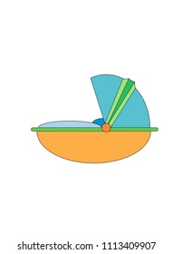 Baby carrying basket, stroller, puschair. soft colors. Vector image