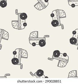 baby cart doodle seamless pattern background