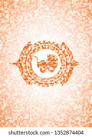 baby cart icon inside abstract orange mosaic emblem with background