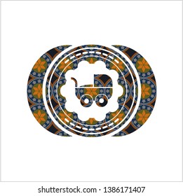 baby cart icon inside arabesque emblem. arabic decoration.