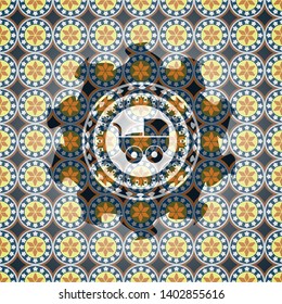 baby cart icon inside arabesque emblem. arabic decoration.