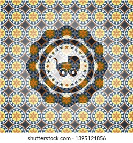 baby cart icon inside arabic emblem background. Arabesque decoration.