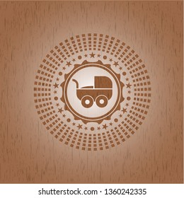 baby cart icon inside badge with wooden background