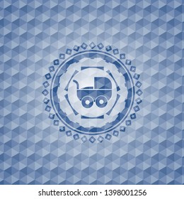 baby cart icon inside blue hexagon emblem.