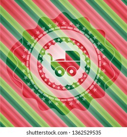 baby cart icon inside christmas colors style badge.