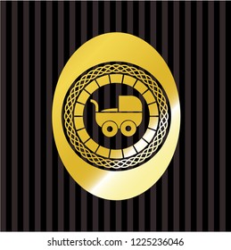 baby cart icon inside gold emblem or badge