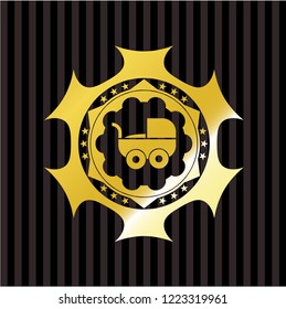baby cart icon inside golden emblem or badge