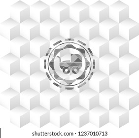 baby cart icon inside grey emblem. Vintage with geometric cube white background