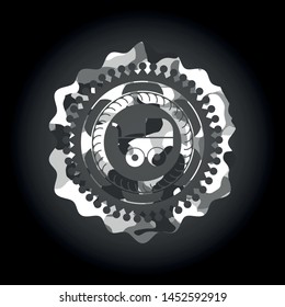 baby cart icon inside grey camouflage emblem