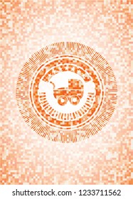 baby cart icon inside orange mosaic emblem with background