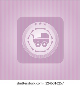 baby cart icon inside pink emblem