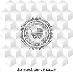 baby cart icon inside realistic grey emblem with cube white background