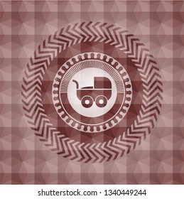 baby cart icon inside red seamless geometric badge.