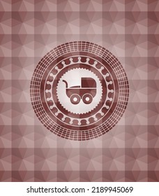 baby cart icon inside red seamless polygonal badge. 