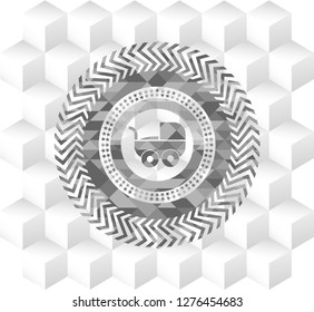 baby cart icon inside retro style grey emblem with geometric cube white background