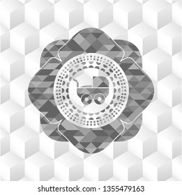 baby cart icon inside retro style grey emblem with geometric cube white background