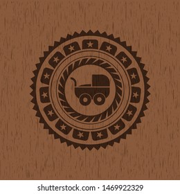 baby cart icon inside retro wood emblem