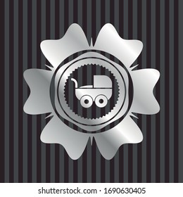 baby cart icon inside silver emblem or badge. 