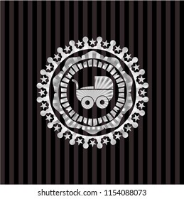 baby cart icon inside silvery shiny badge