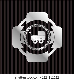 baby cart icon inside silvery badge