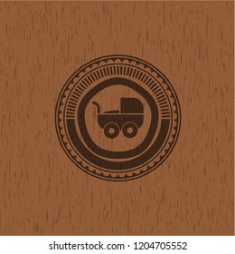 baby cart icon inside vintage wooden emblem